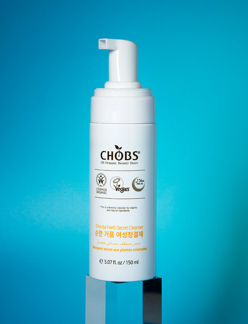 chobs;Nettoyant-intime-aux-herbes-orientales; halal; végan; oriental, mousse intime; secret; naturel; k-beauty; beauté coréenne; clean beauty; skincare
